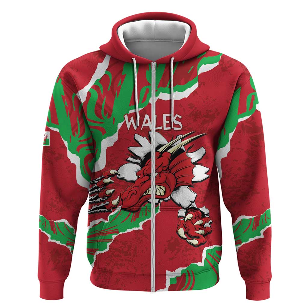 Personalised Wales Zip Hoodie Welsh Dragon - Wonder Print Shop