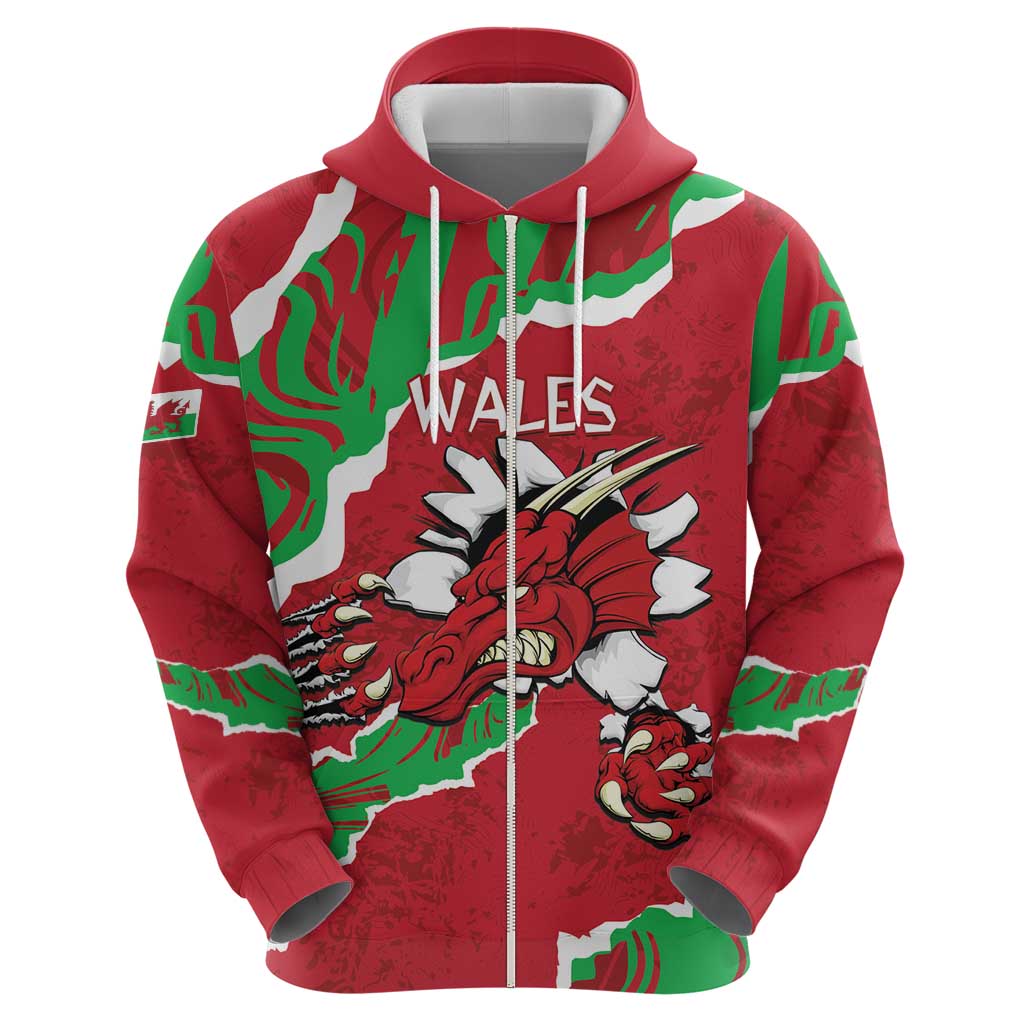 Personalised Wales Zip Hoodie Welsh Dragon - Wonder Print Shop
