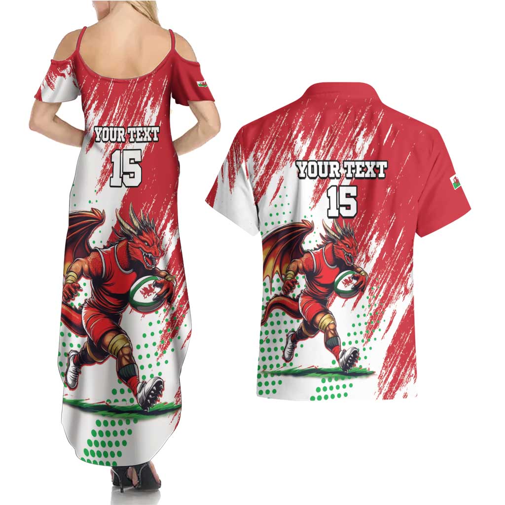 Wales Rugby Custom Couples Matching Summer Maxi Dress and Hawaiian Shirt Welsh Dragon Mascot - Wonder Print Shop