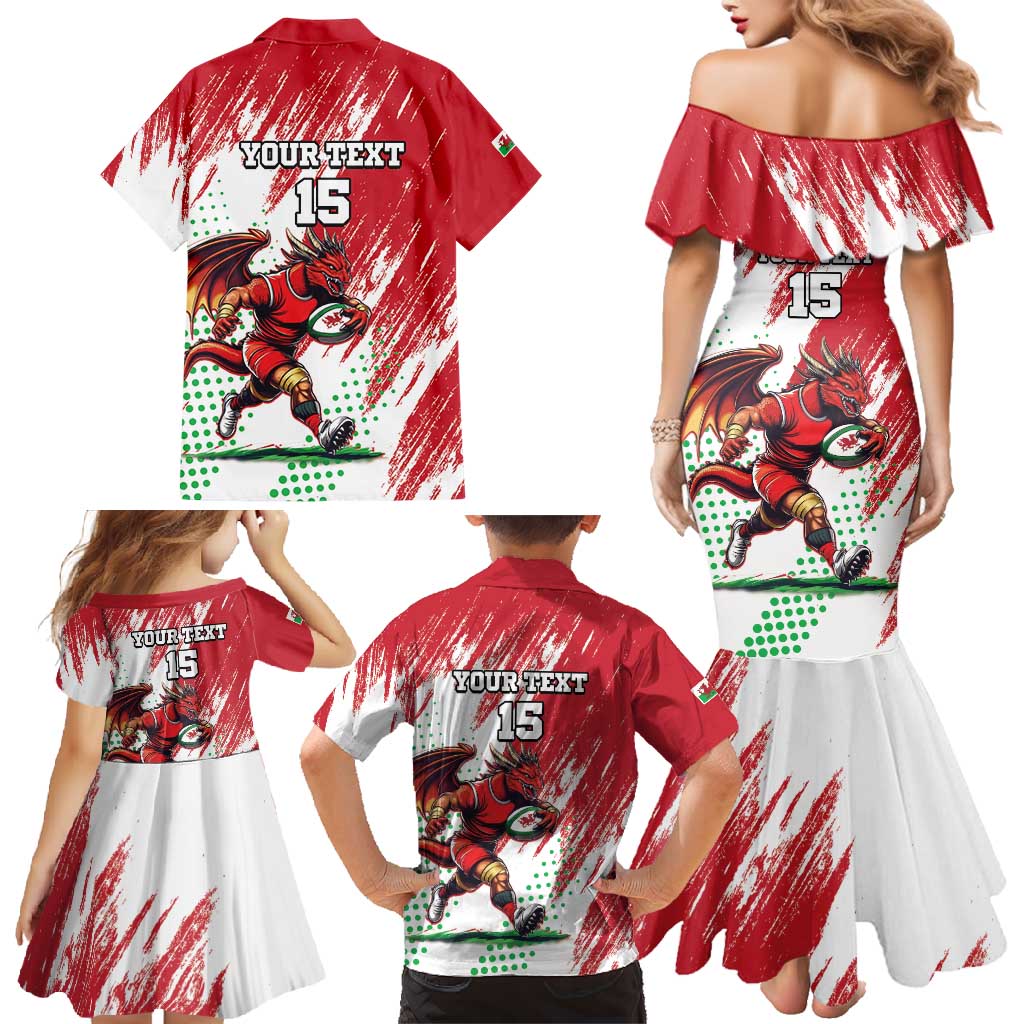 Wales Rugby Custom Family Matching Mermaid Dress and Hawaiian Shirt Welsh Dragon Mascot - Wonder Print Shop