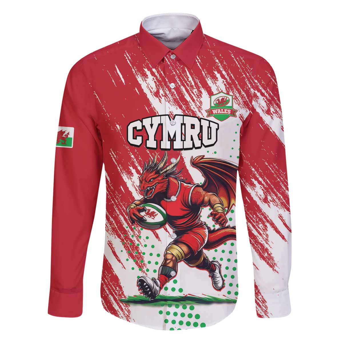Wales Rugby Custom Family Matching Off The Shoulder Long Sleeve Dress and Hawaiian Shirt Welsh Dragon Mascot - Wonder Print Shop