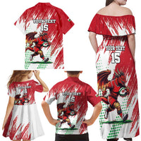 Wales Rugby Custom Family Matching Off Shoulder Maxi Dress and Hawaiian Shirt Welsh Dragon Mascot - Wonder Print Shop