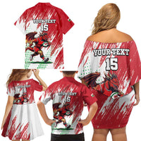 Wales Rugby Custom Family Matching Off Shoulder Short Dress and Hawaiian Shirt Welsh Dragon Mascot - Wonder Print Shop