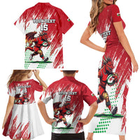 Wales Rugby Custom Family Matching Short Sleeve Bodycon Dress and Hawaiian Shirt Welsh Dragon Mascot - Wonder Print Shop