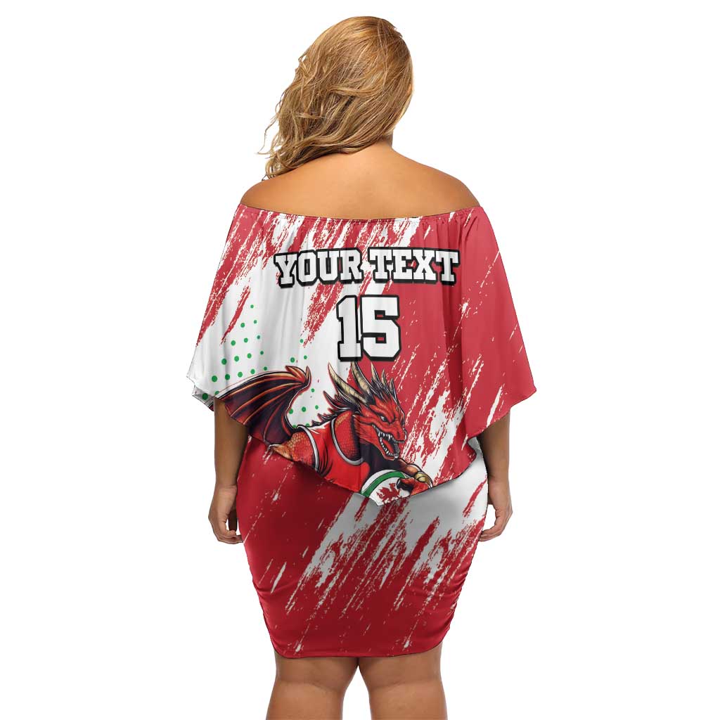 Wales Rugby Custom Off Shoulder Short Dress Welsh Dragon Mascot - Wonder Print Shop