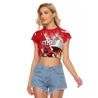 Wales Rugby Custom Raglan Cropped T Shirt Welsh Dragon Mascot - Wonder Print Shop