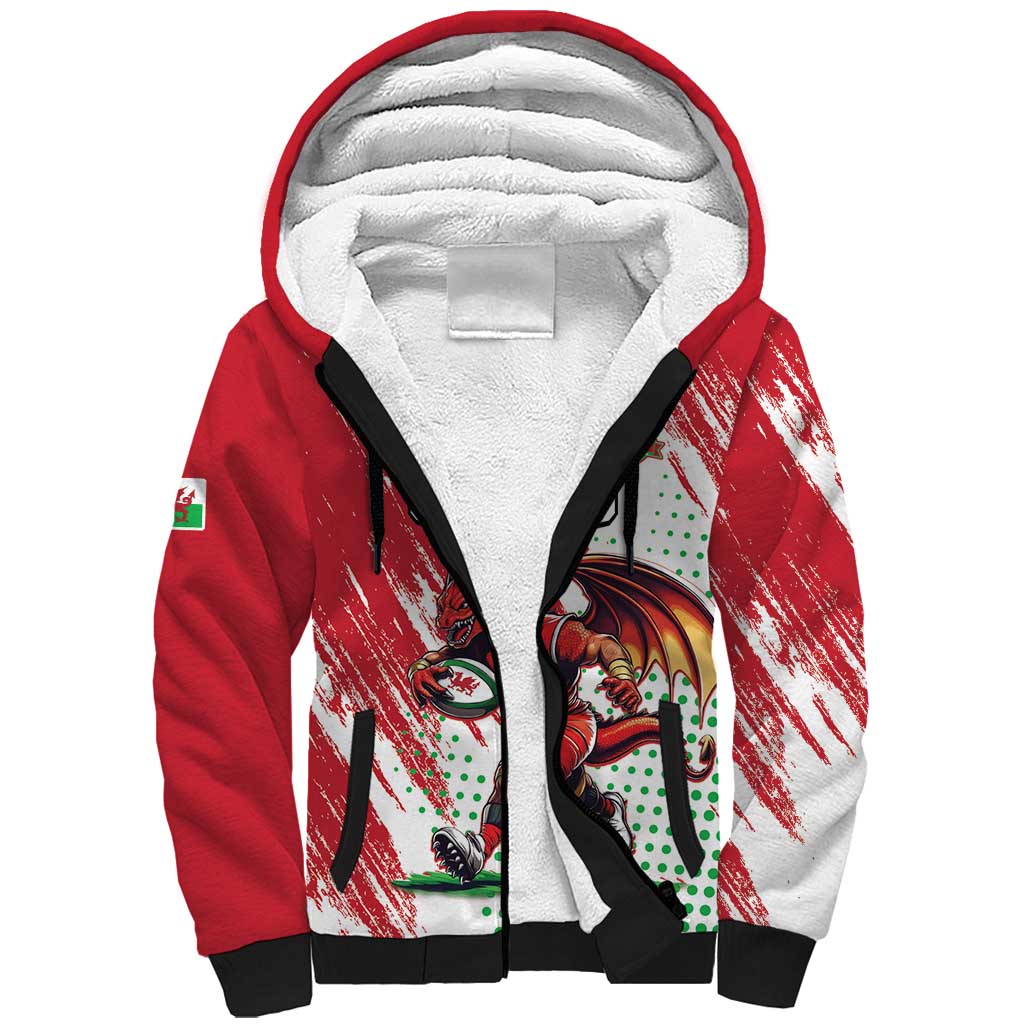 Wales Rugby Custom Sherpa Hoodie Welsh Dragon Mascot - Wonder Print Shop
