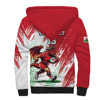 Wales Rugby Custom Sherpa Hoodie Welsh Dragon Mascot - Wonder Print Shop