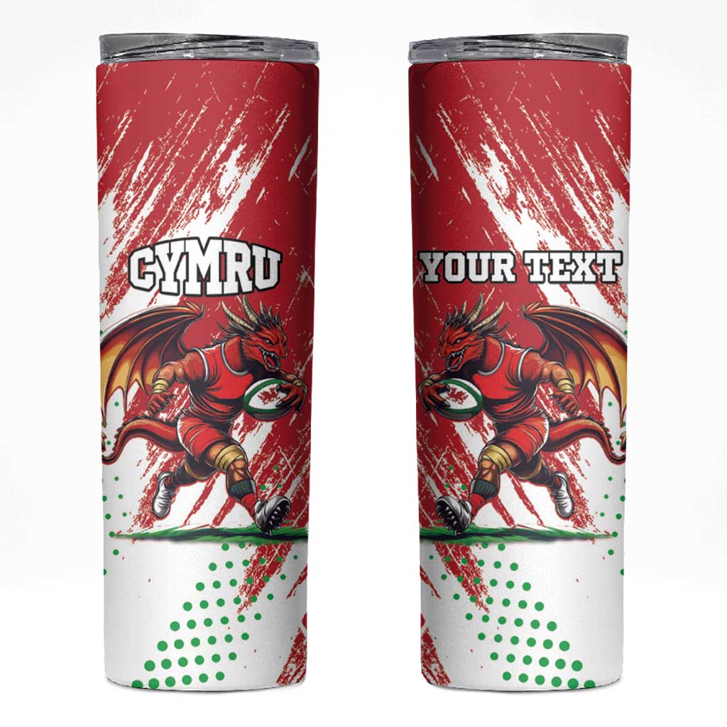 Custom Wales Rugby Skinny Tumbler Welsh Dragon Mascot - Wonder Print Shop
