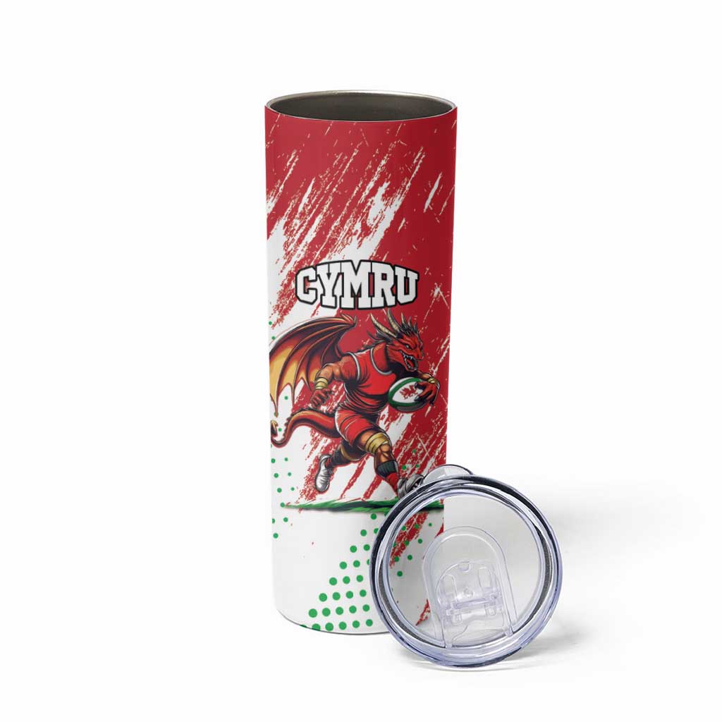 Custom Wales Rugby Skinny Tumbler Welsh Dragon Mascot - Wonder Print Shop