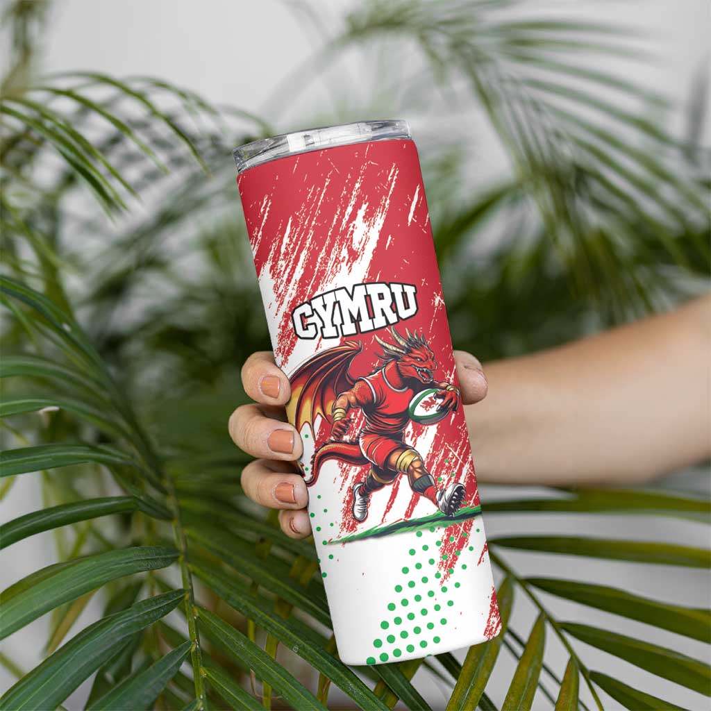 Custom Wales Rugby Skinny Tumbler Welsh Dragon Mascot - Wonder Print Shop