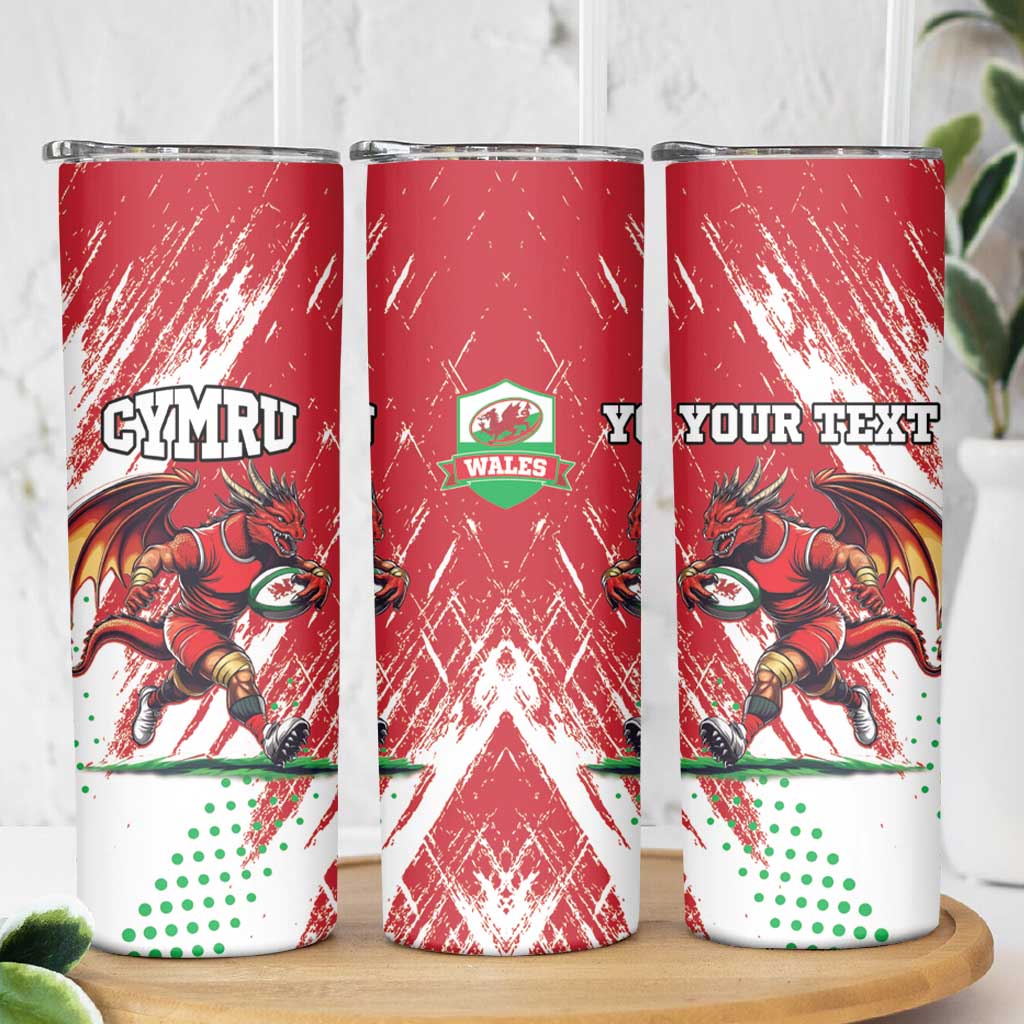 Custom Wales Rugby Skinny Tumbler Welsh Dragon Mascot - Wonder Print Shop