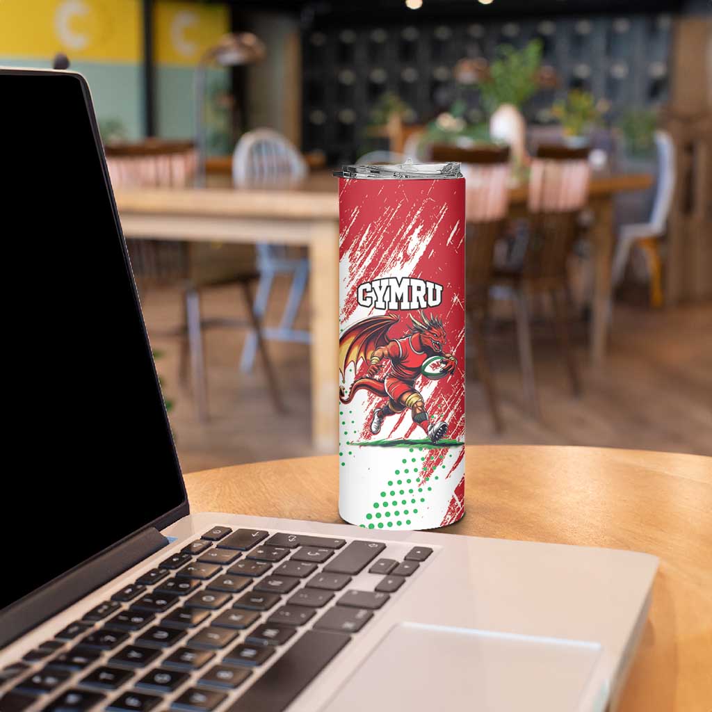 Custom Wales Rugby Skinny Tumbler Welsh Dragon Mascot - Wonder Print Shop