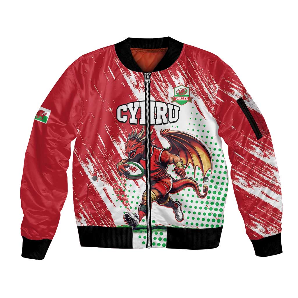 Wales Rugby Custom Sleeve Zip Bomber Jacket Welsh Dragon Mascot - Wonder Print Shop