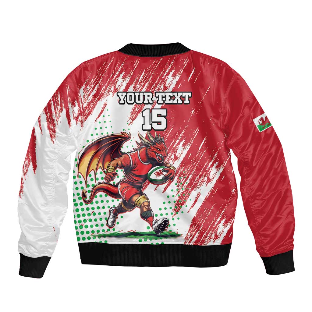 Wales Rugby Custom Sleeve Zip Bomber Jacket Welsh Dragon Mascot - Wonder Print Shop
