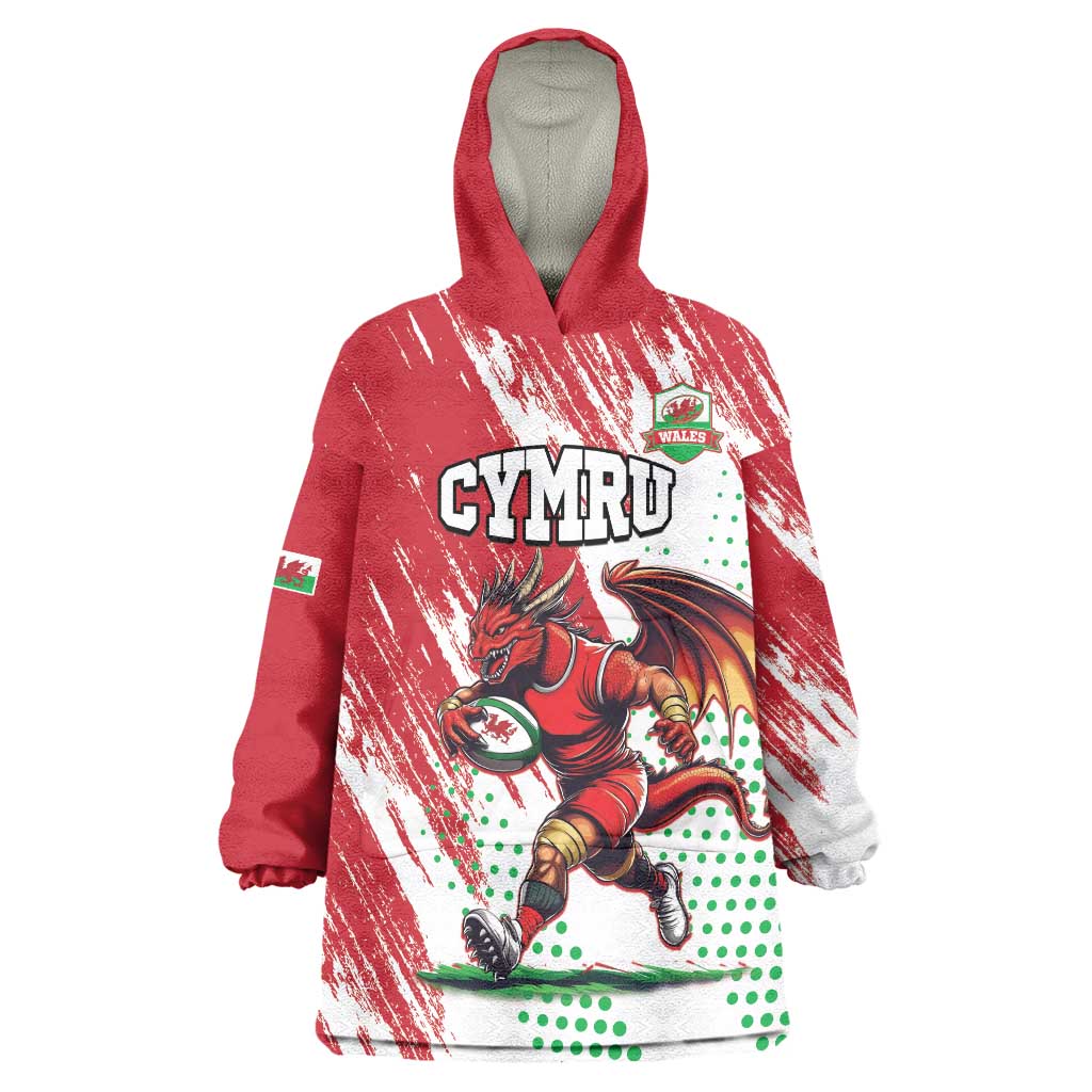 Wales Rugby Custom Wearable Blanket Hoodie Welsh Dragon Mascot - Wonder Print Shop