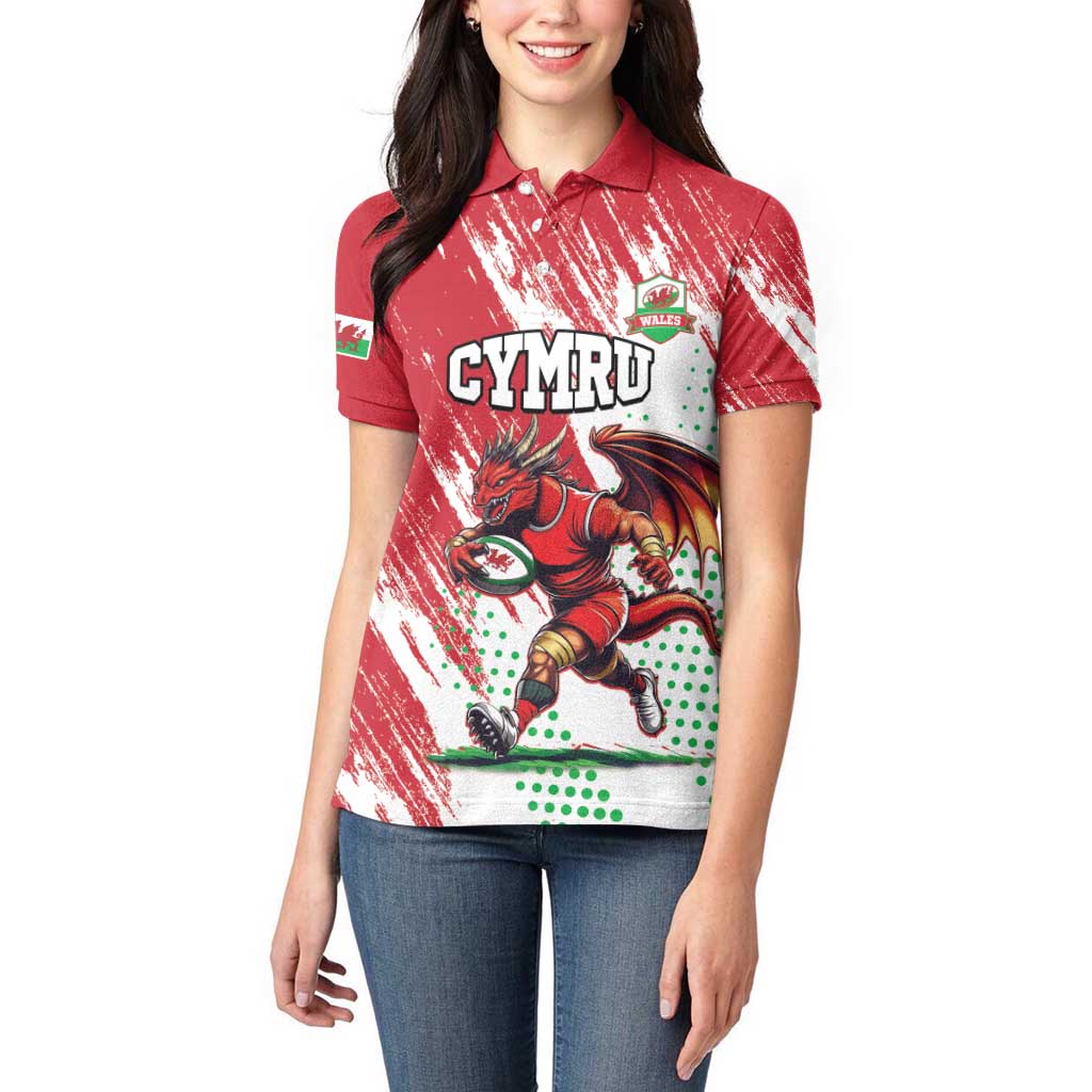 Wales Rugby Custom Women Polo Shirt Welsh Dragon Mascot - Wonder Print Shop