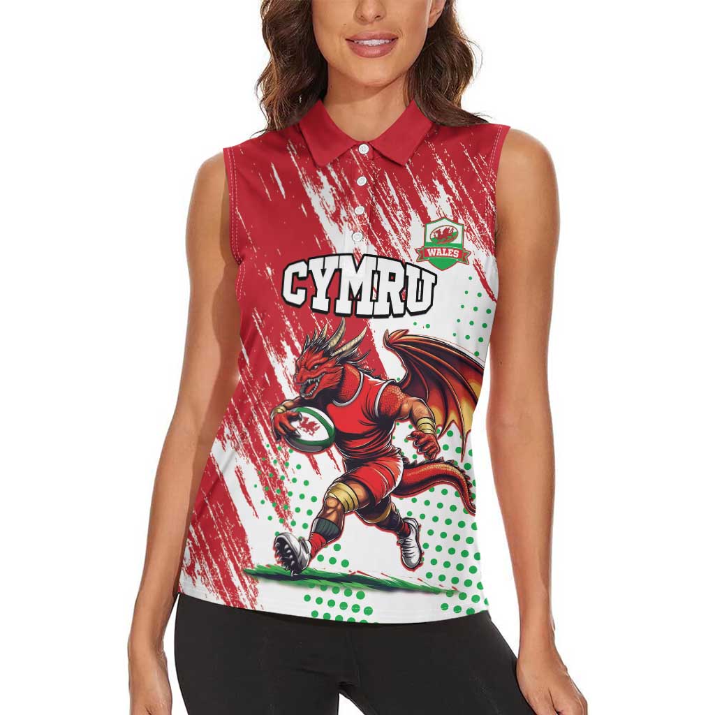 Wales Rugby Custom Women Sleeveless Polo Shirt Welsh Dragon Mascot - Wonder Print Shop