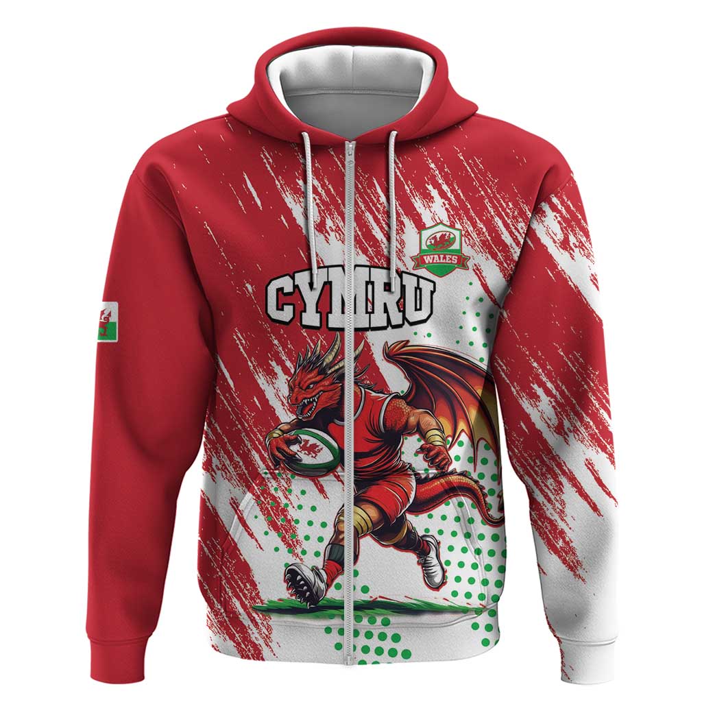 Wales Rugby Custom Zip Hoodie Welsh Dragon Mascot - Wonder Print Shop