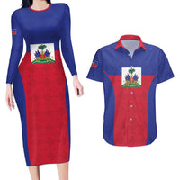 Custom Haiti Football Couples Matching Long Sleeve Bodycon Dress and Hawaiian Shirt Les Grenadiers 2026 Back to the World Cup - Wonder Print Shop