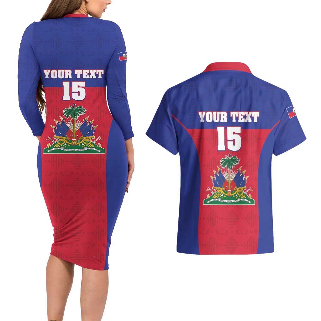 Custom Haiti Football Couples Matching Long Sleeve Bodycon Dress and Hawaiian Shirt Les Grenadiers 2026 Back to the World Cup - Wonder Print Shop