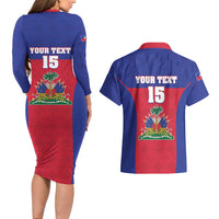 Custom Haiti Football Couples Matching Long Sleeve Bodycon Dress and Hawaiian Shirt Les Grenadiers 2026 Back to the World Cup - Wonder Print Shop