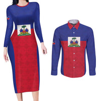 Custom Haiti Football Couples Matching Long Sleeve Bodycon Dress and Long Sleeve Button Shirt Les Grenadiers 2026 Back to the World Cup - Wonder Print Shop