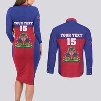 Custom Haiti Football Couples Matching Long Sleeve Bodycon Dress and Long Sleeve Button Shirt Les Grenadiers 2026 Back to the World Cup - Wonder Print Shop