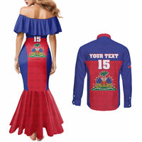 Custom Haiti Football Couples Matching Mermaid Dress and Long Sleeve Button Shirt Les Grenadiers 2026 Back to the World Cup - Wonder Print Shop