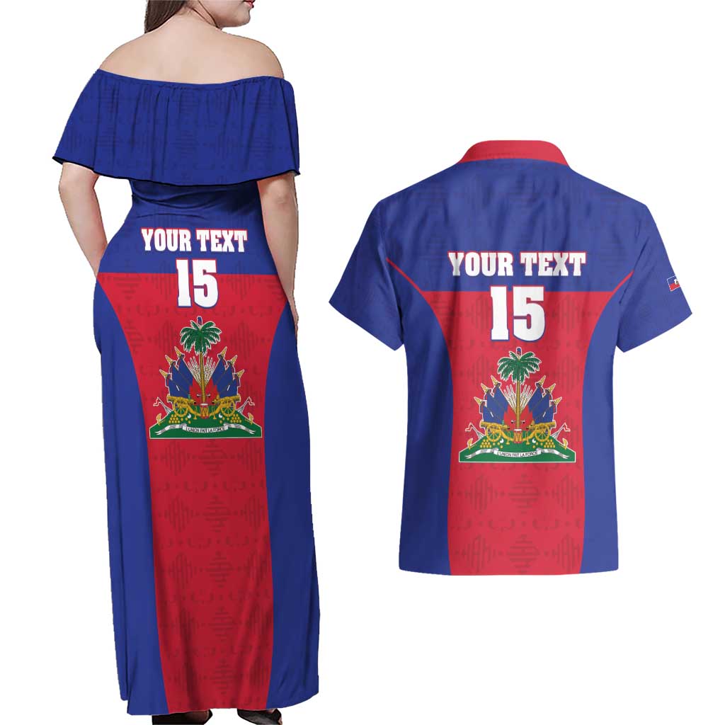 Custom Haiti Football Couples Matching Off Shoulder Maxi Dress and Hawaiian Shirt Les Grenadiers 2026 Back to the World Cup - Wonder Print Shop