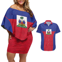 Custom Haiti Football Couples Matching Off Shoulder Short Dress and Hawaiian Shirt Les Grenadiers 2026 Back to the World Cup - Wonder Print Shop