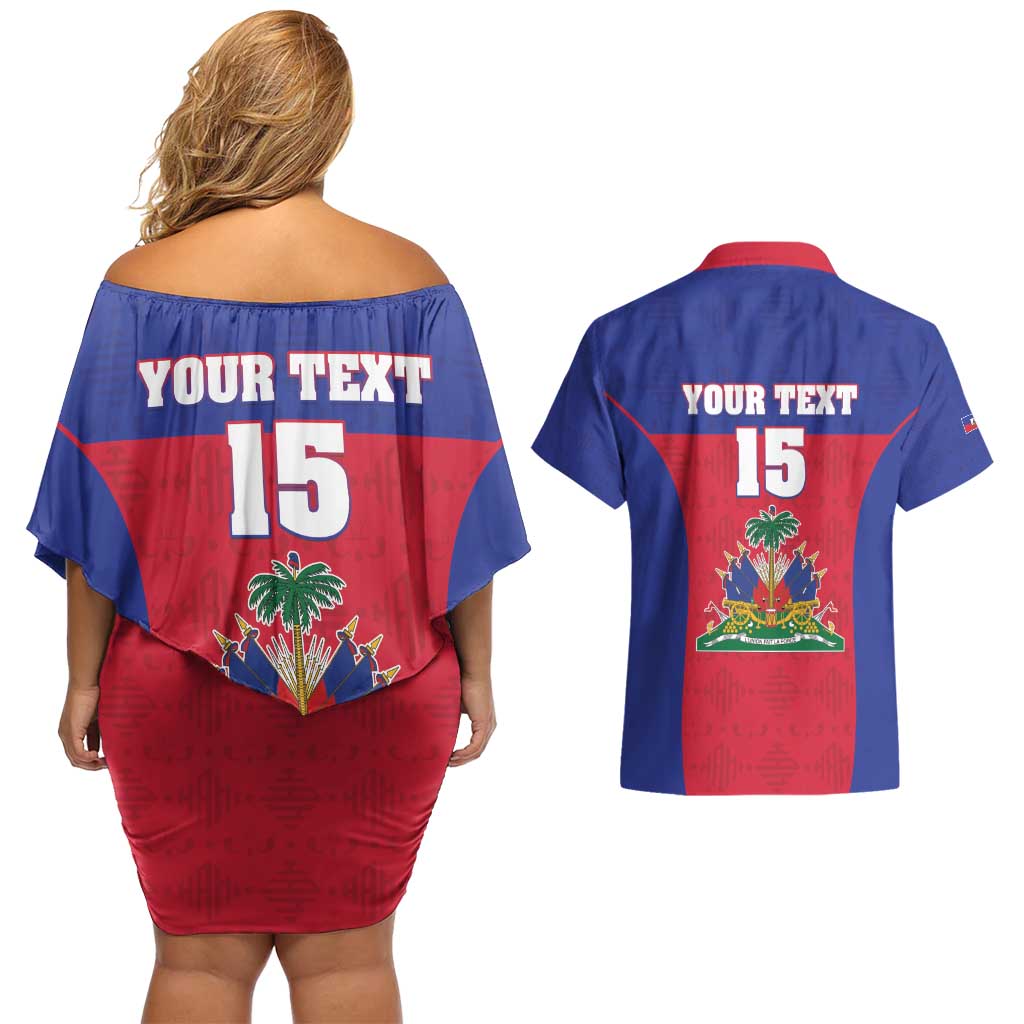 Custom Haiti Football Couples Matching Off Shoulder Short Dress and Hawaiian Shirt Les Grenadiers 2026 Back to the World Cup - Wonder Print Shop