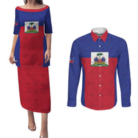 Custom Haiti Football Couples Matching Puletasi and Long Sleeve Button Shirt Les Grenadiers 2026 Back to the World Cup - Wonder Print Shop