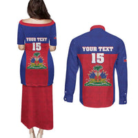 Custom Haiti Football Couples Matching Puletasi and Long Sleeve Button Shirt Les Grenadiers 2026 Back to the World Cup - Wonder Print Shop