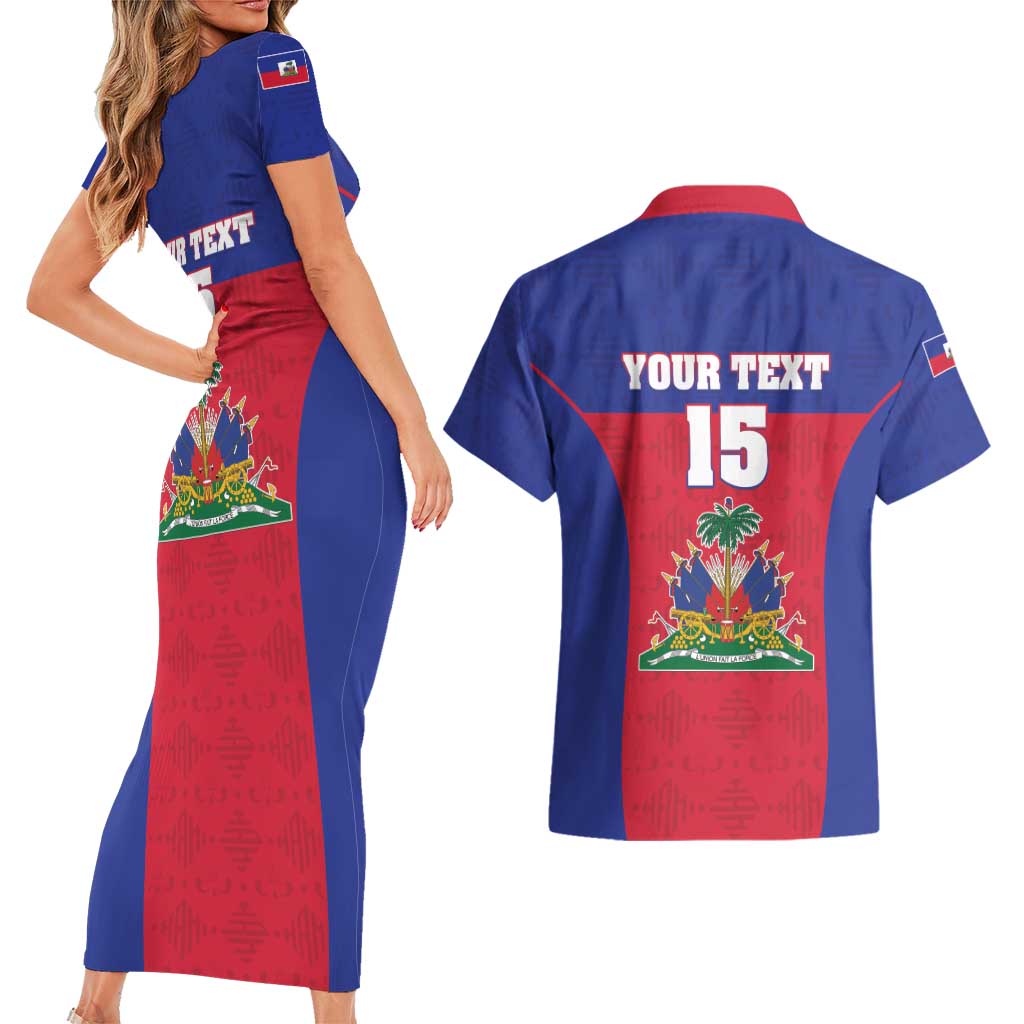 Custom Haiti Football Couples Matching Short Sleeve Bodycon Dress and Hawaiian Shirt Les Grenadiers 2026 Back to the World Cup - Wonder Print Shop