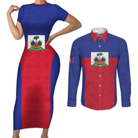 Custom Haiti Football Couples Matching Short Sleeve Bodycon Dress and Long Sleeve Button Shirt Les Grenadiers 2026 Back to the World Cup - Wonder Print Shop
