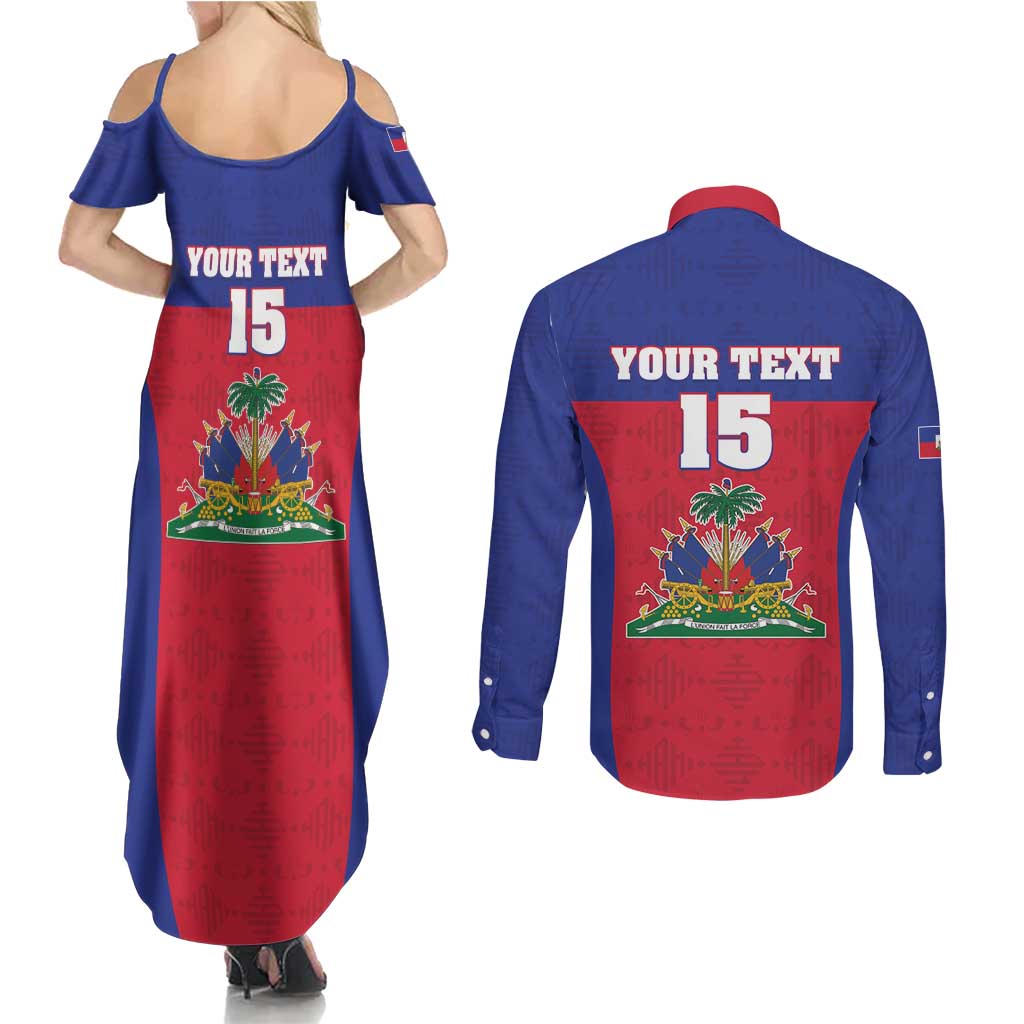 Custom Haiti Football Couples Matching Summer Maxi Dress and Long Sleeve Button Shirt Les Grenadiers 2026 Back to the World Cup - Wonder Print Shop