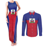 Custom Haiti Football Couples Matching Tank Maxi Dress and Long Sleeve Button Shirt Les Grenadiers 2026 Back to the World Cup - Wonder Print Shop