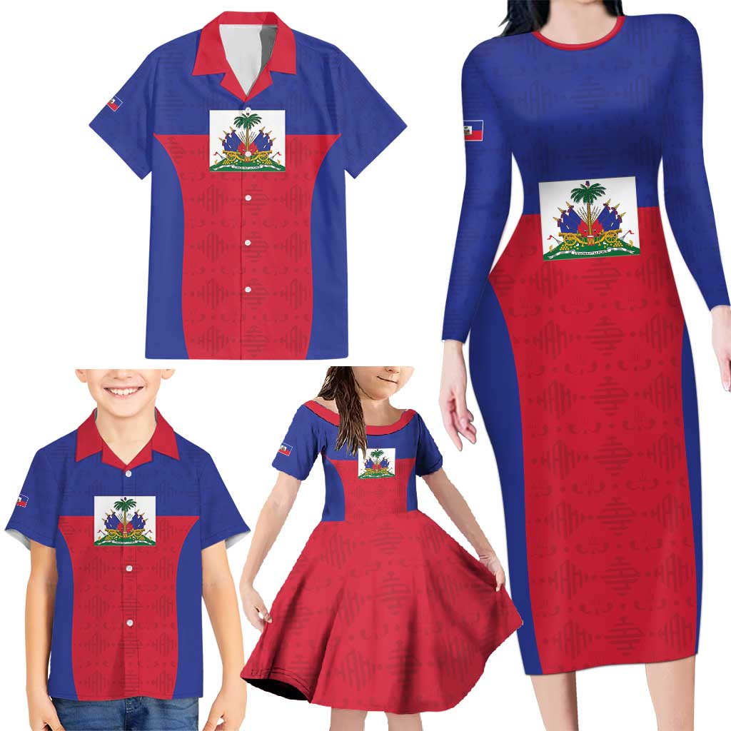 Custom Haiti Football Family Matching Long Sleeve Bodycon Dress and Hawaiian Shirt Les Grenadiers 2026 Back to the World Cup - Wonder Print Shop