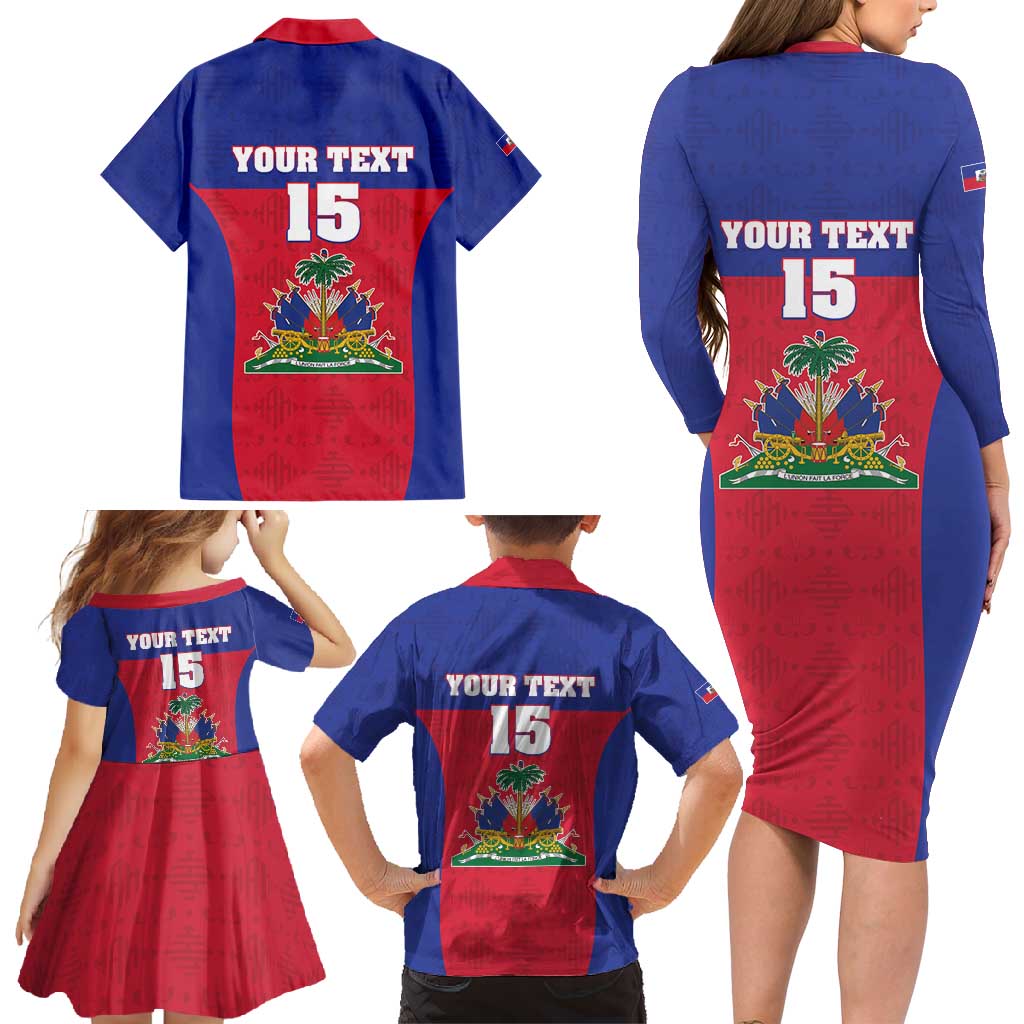 Custom Haiti Football Family Matching Long Sleeve Bodycon Dress and Hawaiian Shirt Les Grenadiers 2026 Back to the World Cup - Wonder Print Shop
