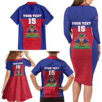 Custom Haiti Football Family Matching Long Sleeve Bodycon Dress and Hawaiian Shirt Les Grenadiers 2026 Back to the World Cup - Wonder Print Shop