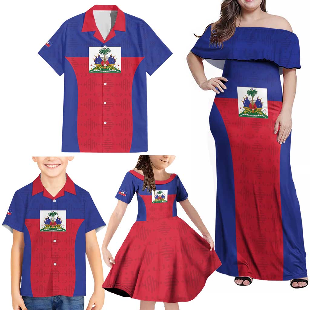 Custom Haiti Football Family Matching Off Shoulder Maxi Dress and Hawaiian Shirt Les Grenadiers 2026 Back to the World Cup - Wonder Print Shop