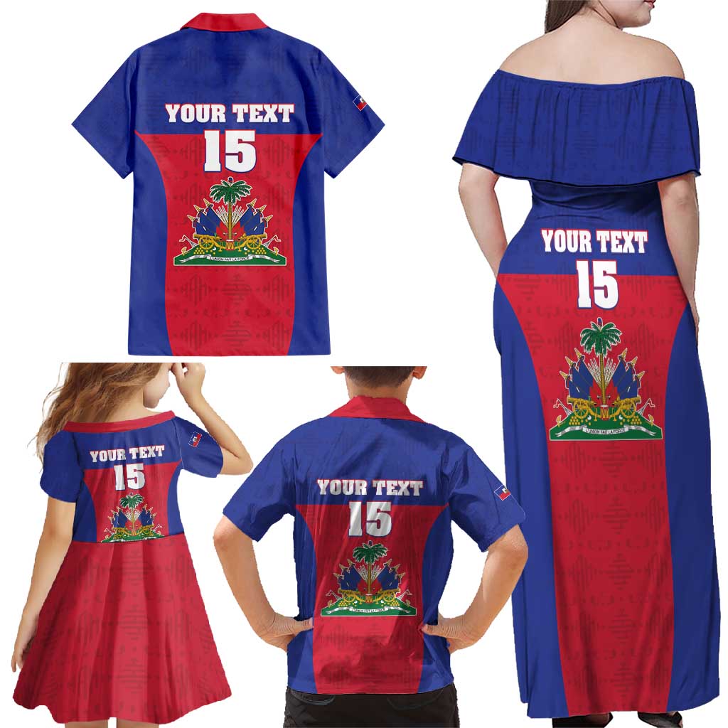 Custom Haiti Football Family Matching Off Shoulder Maxi Dress and Hawaiian Shirt Les Grenadiers 2026 Back to the World Cup - Wonder Print Shop