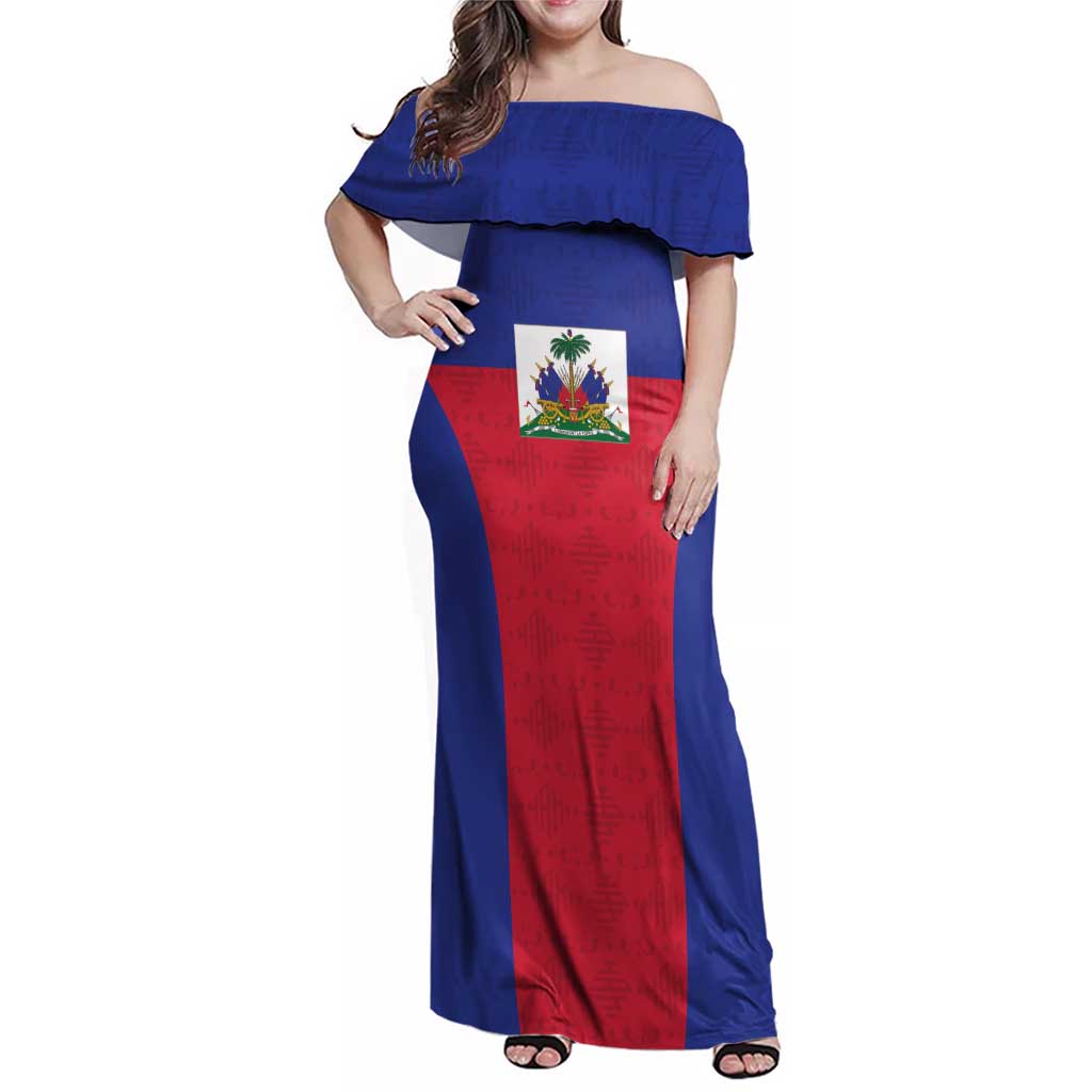 Custom Haiti Football Family Matching Off Shoulder Maxi Dress and Hawaiian Shirt Les Grenadiers 2026 Back to the World Cup - Wonder Print Shop