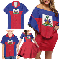 Custom Haiti Football Family Matching Off Shoulder Short Dress and Hawaiian Shirt Les Grenadiers 2026 Back to the World Cup - Wonder Print Shop