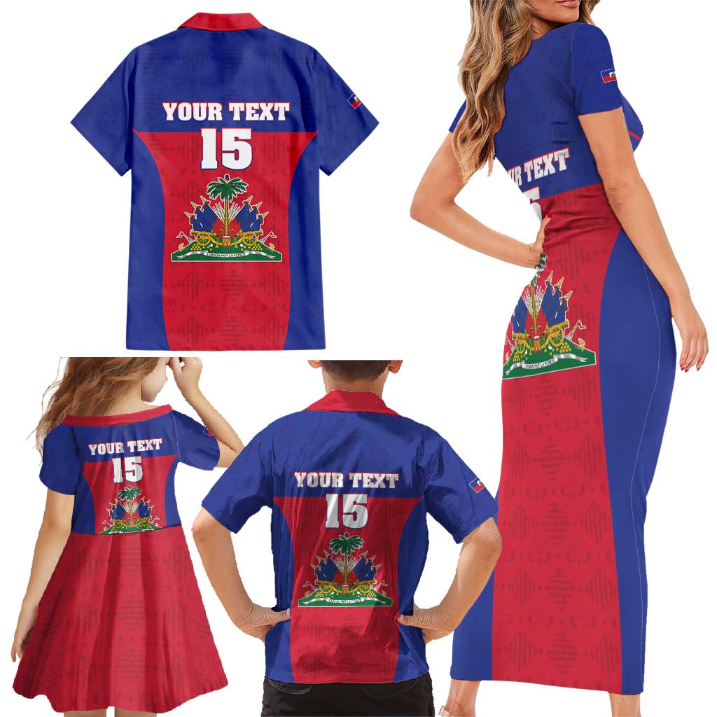 Custom Haiti Football Family Matching Short Sleeve Bodycon Dress and Hawaiian Shirt Les Grenadiers 2026 Back to the World Cup - Wonder Print Shop