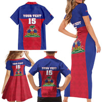 Custom Haiti Football Family Matching Short Sleeve Bodycon Dress and Hawaiian Shirt Les Grenadiers 2026 Back to the World Cup - Wonder Print Shop