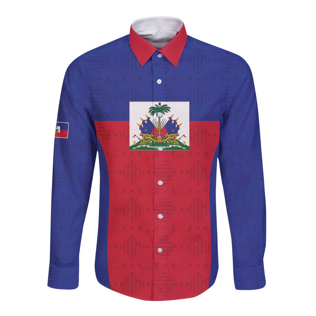 Custom Haiti Football Long Sleeve Button Shirt Les Grenadiers 2026 Back to the World Cup - Wonder Print Shop