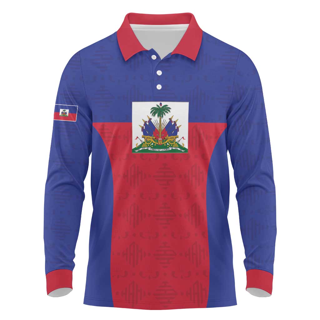Custom Haiti Football Long Sleeve Polo Shirt Les Grenadiers 2026 Back to the World Cup - Wonder Print Shop