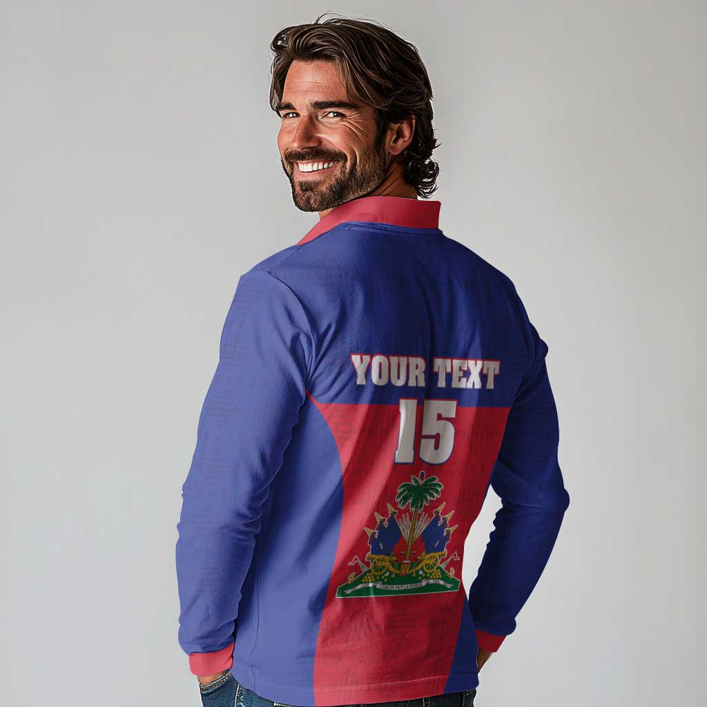Custom Haiti Football Long Sleeve Polo Shirt Les Grenadiers 2026 Back to the World Cup - Wonder Print Shop